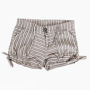 Jolt Cream Tan Striped Faux Tie  Casual Summer Cotton Shorts Size 1 Junior